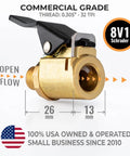 Pro Grade Quick Connect Tire Inflator Chuck Accessory Open Type Universal Valve Fit brass with measurements shown