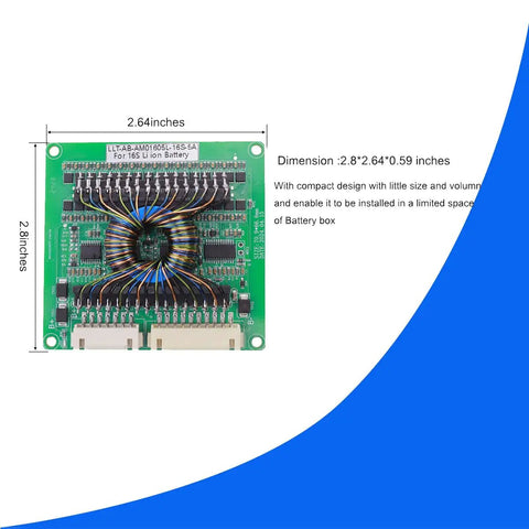 Pro Grade 16S 60V Lithium Ion Battery Active Balancer with compact design, 2.8x2.64 inches for easy mounting in battery boxes.