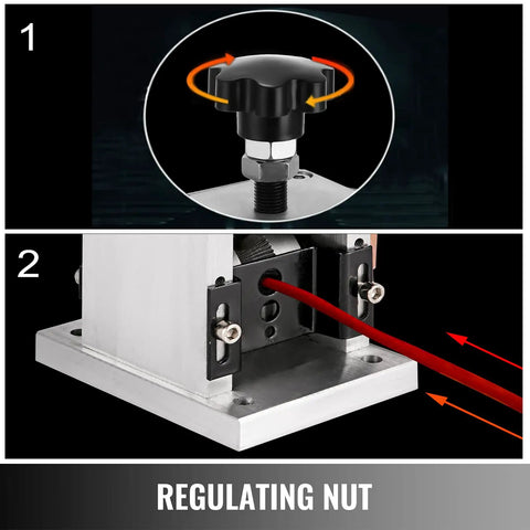 Manual Wire Stripping Tool With Hand Crank Portable Aluminum Frame For Scrap Copper Recycling showing regulating nut and wire entry