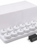 Rechargeable Tealights Flickering Flameless Candles With Charging Base And AC Adapter 12 Pack LED Tealight Set on tray