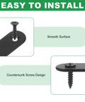 Close-up of Heavy Duty Stainless Steel Straight Brackets 40 Pack To Nail Down Bed Frames And Shelves Matte Black with countersunk screw design.