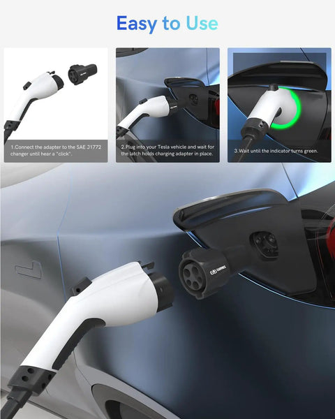 Sae J1772 To Tesla Charging Adapter Plug And Go With 80 Amp 240 Volt Max for easy connection to Tesla vehicles.