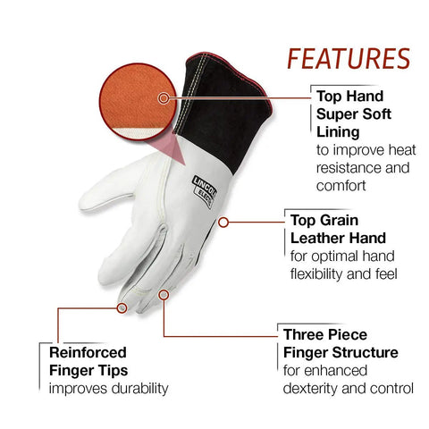 Pro Grade TIG Welding Gloves With Top Grain Leather For Maximum Dexterity Three Piece Finger Design And Keystone Thumb Medium