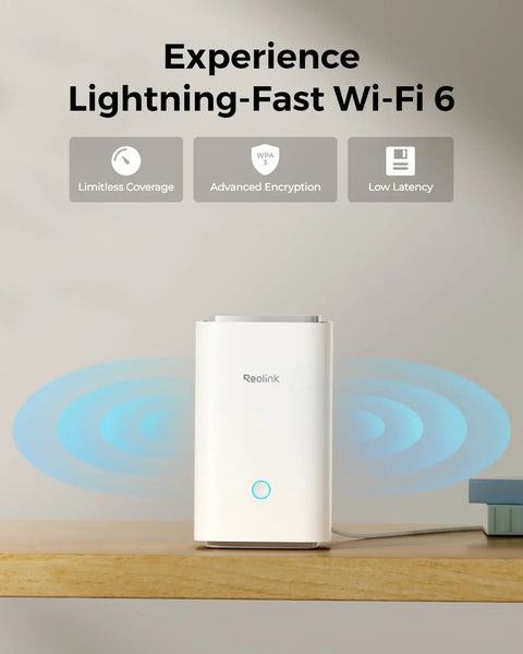 Home Hub For Up To 8 Battery And WiFi Security Cameras With Encryption Privacy 2.4 And 5GHz WiFi No Monthly Fee Hassle-Free Setup 64GB SD Card Installed No Third Party Support Compatible With Battery WiFi Cameras And Doorbells shown in white, highlighting fast WiFi 6
