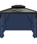 Outdoor Gazebo Curtains 10x12 Navy Blue 4 Panels Sidewalls With Zipper Waterproof Easy Install Replacement Curtains For Garden