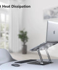 Laptop Stand for Desk, Adjustable 360 Degree Rotating Base, Ergonomic Riser, Foldable and Portable, Aluminum Alloy, Grey, in Use