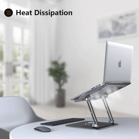 Laptop Stand for Desk, Adjustable 360 Degree Rotating Base, Ergonomic Riser, Foldable and Portable, Aluminum Alloy, Grey, in Use