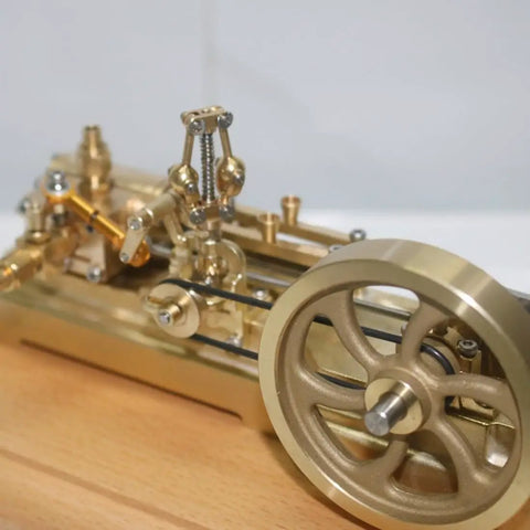 Mini Retro Horizontal Steam Engine Model Kit With Dope Brass Construction Reciprocating Double Acting Cylinder Flyball Speed Reducer Educational