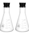 Two Pack 250ml Erlenmeyer Flask Set With Narrow Mouth Borosilicate Glass Printed Graduation Rubber Stopper 8.5 Oz Capacity For Lab Experiments Chemistry And Science Study