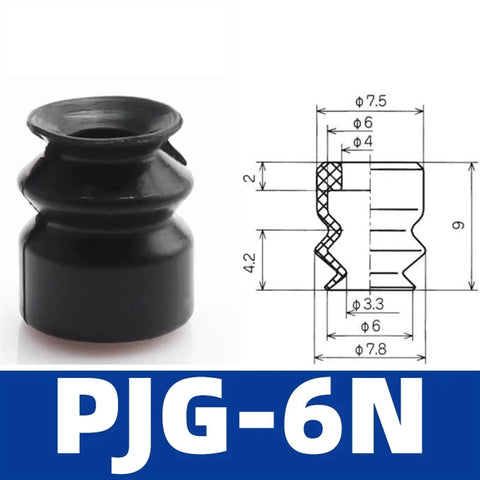 Industrial PJG Series Pneumatic Suction Cup Chuck For Rubber Manipulator Gripper Robotic Arm Vacuum End Effector Tool image showing PJG-6N suction cup with dimensions.