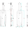 Technical drawing of 26 Inch Springer Suspension Fork For Cruiser Chopper Bikes, Dual Spring Steel Fork With 1 Inch Threaded And Headset Compatibility.