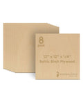 Front view of 8-pack Baltic Birch plywood sheets, 12 x 12 x 1/4 in, B/BB grade, Woodpeckers brand