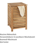 Rugged Wood Laundry Hamper With Lid, Durable Laundry Basket With Removable Liner Bag, Rustic Walnut Finish, Sturdy Organizer