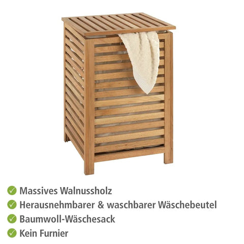 Rugged Wood Laundry Hamper With Lid, Durable Laundry Basket With Removable Liner Bag, Rustic Walnut Finish, Sturdy Organizer