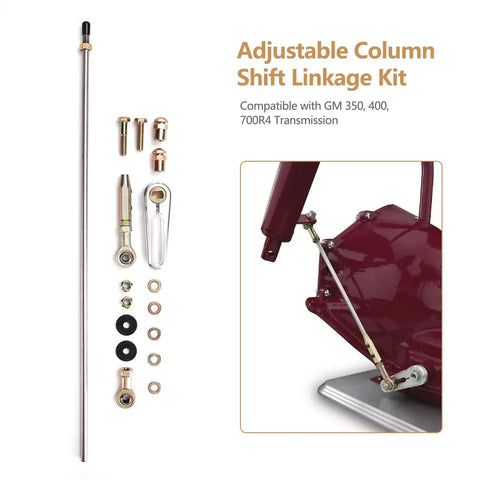 Adjustable Transmission Column Shift Linkage Kit for Chevy Cars and Trucks CB5010 Replacement Part with No Fuss Install, Crisp Shifts, Rugged Steel Build, ACA-1800 Compatible, High Performance Transmission Control, long rod and fittings shown