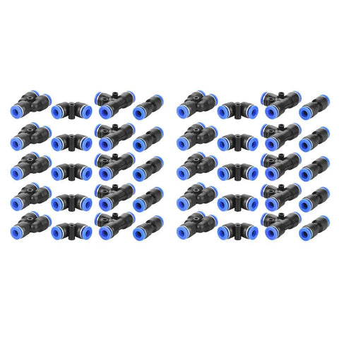 Snapping Pneumatic Push Connectors: 40-Piece 6mm Air Hose Quick Fitting Kit With High Pressure Relief And 360 Degree Rotation For Super Easy Tool Hookup No Leaks, 40 black and blue fittings