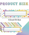 Colorful Dot Desk Nameplates Set 9.5x3 Inches For Kids Classrooms, 48 Pcs Confetti Watercolor Manuscript Name Plates with size labels