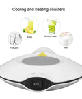 Solid Desk Companion Electric Beverage Warmer Keeps Your Morning Brew Piping Hot With Dead Simple USB Powered Convenience, shown from above, white design with control switch.