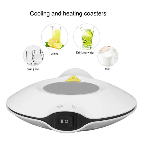 Real Deal USB Coffee Warmer Keeps Your Daily Brew Piping Hot Or Ice Cold All Day Long Universal Mug Heater cooler plate in white with temperature controls.
