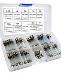 Road Tested Fast Blow Glass Fuse Assortment Loaded With Zero Point Five Through Thirty Amp Ratings Inside A Handy 72 Piece Crate Plus Ten Bulletproof Holder Seats For Straight Up Swaps On Trucks in organized storage box.