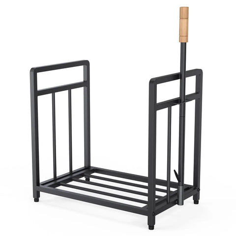 15.5 Inch Compact Metal Firewood Rack With Built In Fire Blower For Indoor And Outdoor Use With Fireplaces Stoves And Grills Black Tough As Nails Steel Build Ideal For Drying Stacking And Storing Firewood In Small Spaces