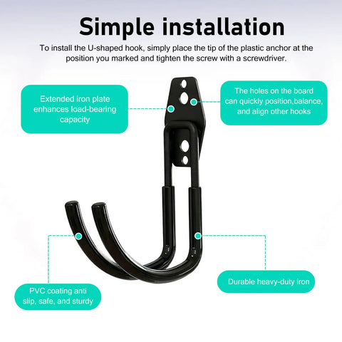 Badass Heavy Duty Steel Wall Mount For EV Charger And Cable Organizer With Secure Anti Slip Mount with dual U-shaped heavy-duty iron hooks.