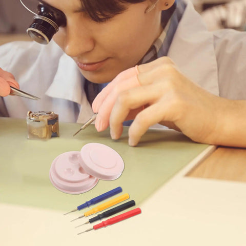 Watch Oiler Pen Kit For Precision Repair Oil Filling Tool With Cup for accurate application, technician using tools on watch.