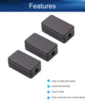 Three black ABS electronic project junction boxes, compact design, durable, part of the Ten Pack Heavy Duty ABS Plastic Electronic Project Enclosures.