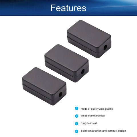 Three black ABS electronic project junction boxes, compact design, durable, part of the Ten Pack Heavy Duty ABS Plastic Electronic Project Enclosures.