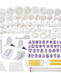 Top Shelf 114 Piece Cake Decorating Kit Loaded With Fondant Plunger Cutters Sugar Craft Molds Rolling Pin Scraper And Pro Level Icing Tools For Killer Diy Baking, assorted white fondant cutters and tools.