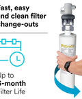 Instructional image showing Maximum Under Sink Water Filtration System That Kills Lead And Chlorine Taste Blocks Microbial Cysts with 6-month filter life