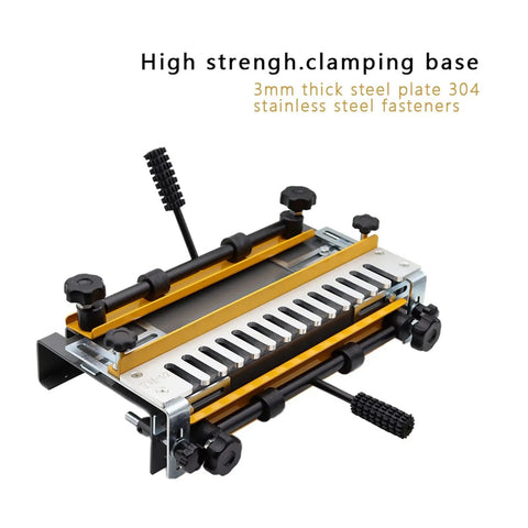 Badass Dovetail Workhorse Machine And Portable Woodworking Jig For Killer Joinery With Rugged DieCast Body And QuickChange Templates For Smooth Cut Carpentry Projects And HomeShop Upgrades, close-up of clamping base.
