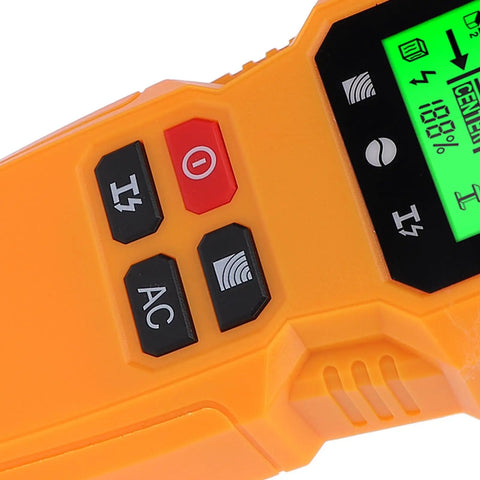 Close-up of controls on Phefop Wall Scanner Stud Finder 5 in 1 with LCD Display for Cable Metal, highlighting buttons and display.