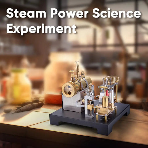 Full Metal Beam Steam Engine Model Kit With Horizontal Boiler, Stationary Steam Power Demonstration For Adults, 84-Piece Educational Mechanical Build, Hands On Science Hobby Project on a base