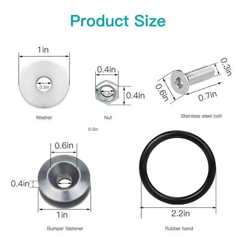 Universal Car Bumper Quick Release Kit With Titanium Four Release Tabs And Twelve O Ring Fasteners size chart