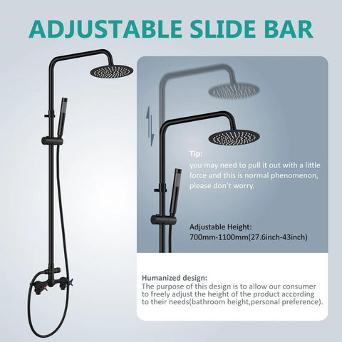 Heavy Duty Outdoor Shower Kit With 8 Inch Rainfall Head And Handheld Sprayer, Exposed Shower System with Adjustable Slide Bar