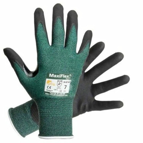 Cut Resistant Nitrile Coated Work Gloves For Dry Environments Rugged Green Grip With Reinforced Thumb And Forefinger Minimal Palm Thickness Durable Safety Gloves For Construction And Warehouse Tasks, front view