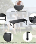 Three Foot Low Folding Picnic Table With Thick Aluminum Build, 10.3 Inch High, shown with features like handle and U-shaped frame.