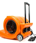 Powerful 3 Speed Air Mover With 1.3HP Motor Delivers 5000 CFM For Quick Carpet Drying, Workhorse Floor Blower in orange with handle and wheels