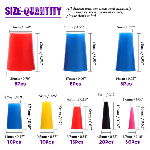 Pro Grade High Temp Silicone Rubber Protective Tapered Plug Kit, assorted sizes, colors, for masking in coatings and finishing