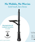 All Weather Aluminum Mailbox Post Built For Outdoors With A Tough As Nails Lightweight Feel, Powder Coated Finish, Compatible With Codes F G H, Model 7510B10 Black, Ready For Rain Snow And Coastal Climates showing installation instructions