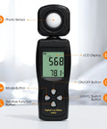 Pro Grade Lux Meter With 0 To 200000 Lux Range And 180 Degree Rotating Sensor, Backlit LCD, Handheld Illuminance Tool For Plants, Photography, Indoor Studio, Film And Video Creation black handheld meter with rotating sensor and LCD display