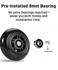 Close-up of 4 Pack Inline Hockey Skate Wheels Set with 85A PU ABEC-9 bearings, showing wheel, bearing, and spacer details.
