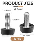 Forty Piece Heavy Duty M6 Thread Adjustable Furniture Levelers And Screw In Feet To Squash Wobbly Tables And Chairs Quick With Grip Tight Glides That Stop The Wobble Forever For Indoor Or Outdoor Setup showing dimensions.