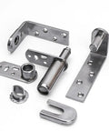 Hella Robust Stainless Steel Pivot Hinges For Heavy Duty Rotation Doors With Adjustable Up Down Positioning Sleek Hidden Design Pro Grade Furniture Hardware Catches 80X50Mm - various hinge parts on white background