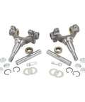 Old School Gasser Axle Spindle Brake Kit for vintage drag cars, Chevy style spindles, visible metal components and accessories