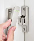 Heavy Duty Luminous Barn Door Latch With Built In Night Light 90 Degree Sliding Lock shown in use on a door handle.