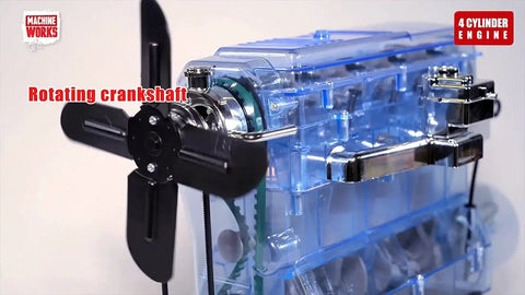 Build Your Own Visible Model Engine Kit With Four Cylinder Internal Combustion Mechanics, Realistic Sounds And Illumination, 100 Plus Pieces, STEM And Physics Based Replica Toy For Education And Hands On Fun, clear plastic 4-cylinder engine with rotating crankshaft