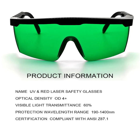 Top Shelf Laser Safety Glasses Hella Secure Against Uv Blue Red And Infrared Beams Od4 Plus Lens Green Tint for protection and comfort.
