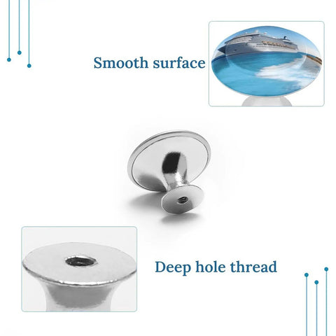 Modern Round Stainless Steel Cabinet Knobs With Screws, 2 Pack, detailed close-up showing smooth surface and deep hole thread.